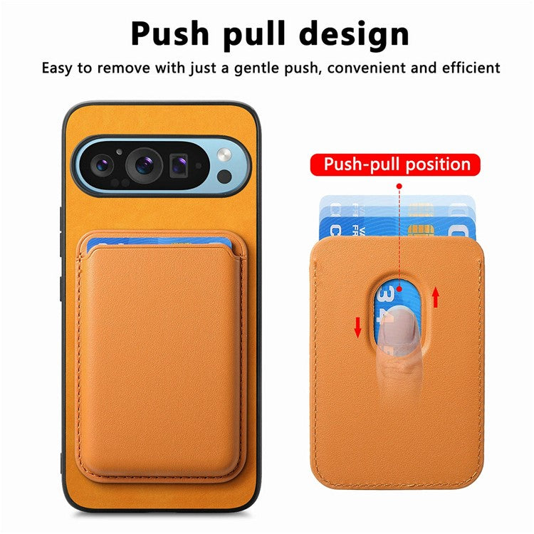 For Google Pixel 9 / Pixel 9 Pro Case Detachable Magnetic Card Bag Leather+TPU Phone Cover - Yellow