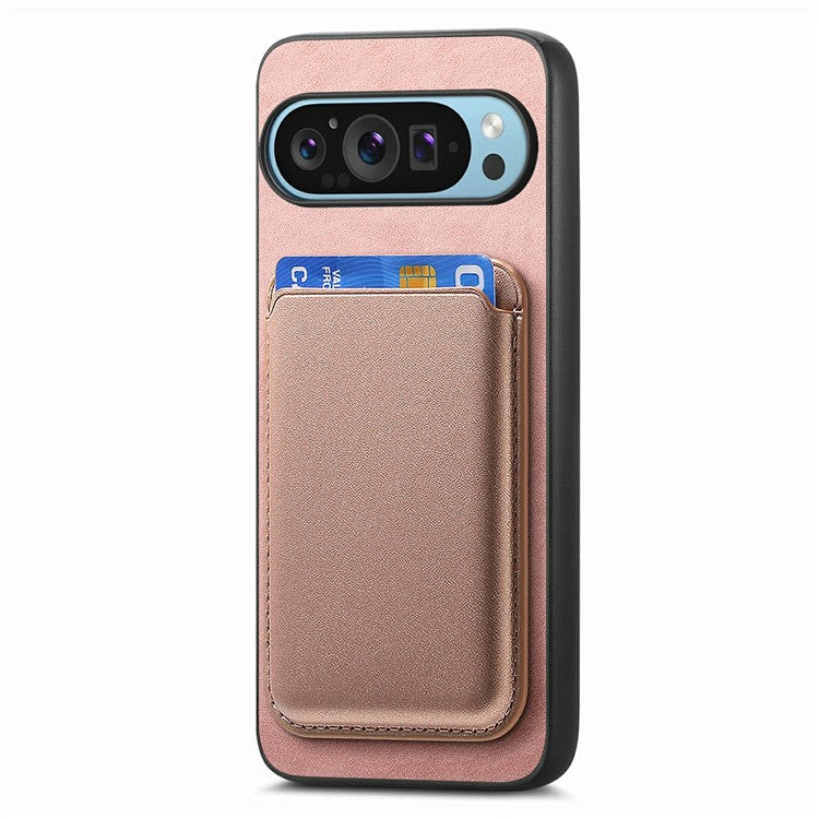 For Google Pixel 9 / Pixel 9 Pro Case Detachable Magnetic Card Bag Leather+TPU Phone Cover - Pink