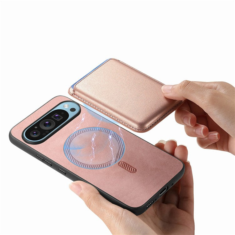 For Google Pixel 9 / Pixel 9 Pro Case Detachable Magnetic Card Bag Leather+TPU Phone Cover - Pink