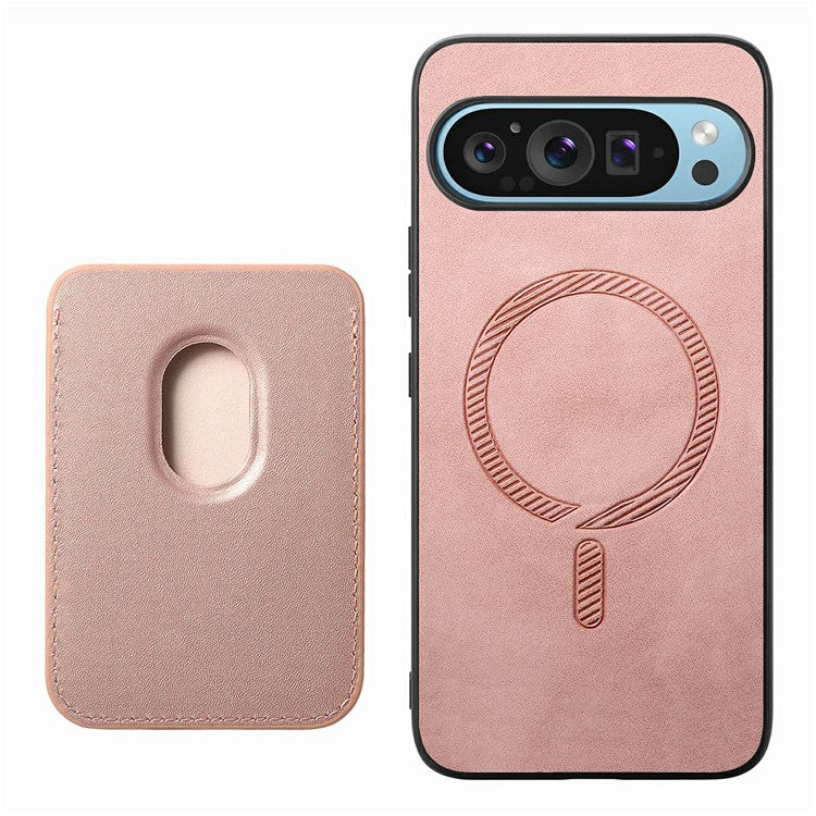 For Google Pixel 9 / Pixel 9 Pro Case Detachable Magnetic Card Bag Leather+TPU Phone Cover - Pink