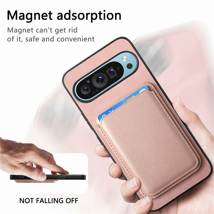 For Google Pixel 9 / Pixel 9 Pro Case Detachable Magnetic Card Bag Leather+TPU Phone Cover - Pink