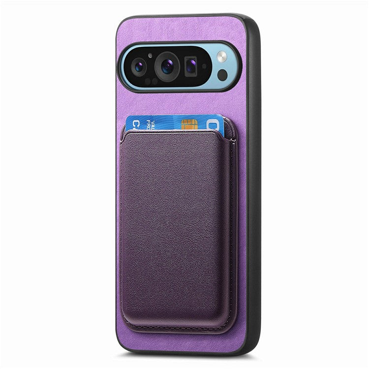 For Google Pixel 9 / Pixel 9 Pro Case Detachable Magnetic Card Bag Leather+TPU Phone Cover - Purple