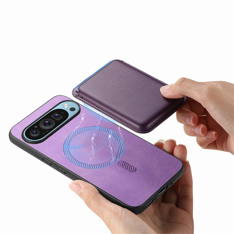 For Google Pixel 9 / Pixel 9 Pro Case Detachable Magnetic Card Bag Leather+TPU Phone Cover - Purple