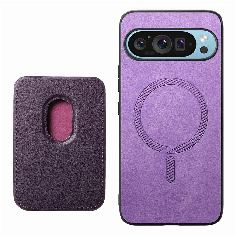 For Google Pixel 9 / Pixel 9 Pro Case Detachable Magnetic Card Bag Leather+TPU Phone Cover - Purple