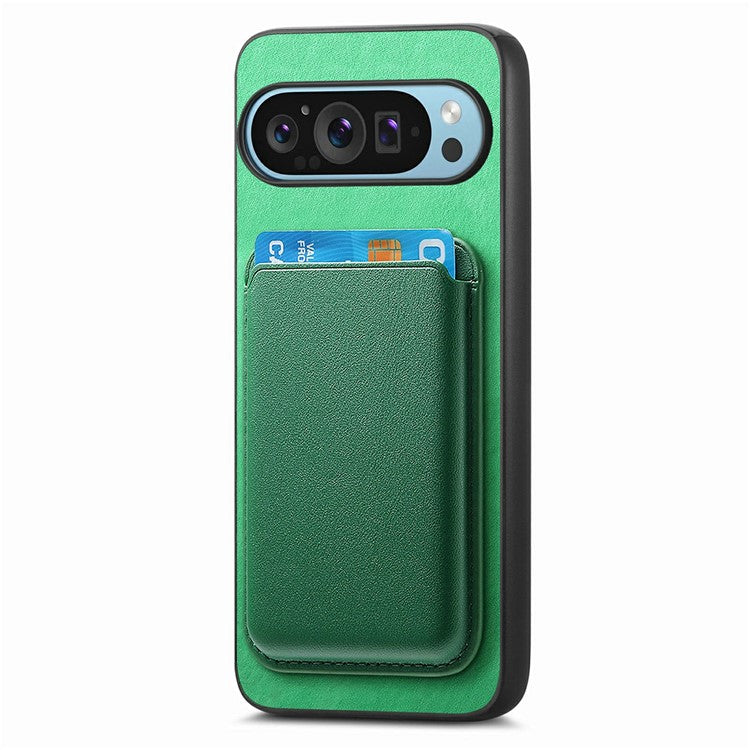 For Google Pixel 9 / Pixel 9 Pro Case Detachable Magnetic Card Bag Leather+TPU Phone Cover - Green