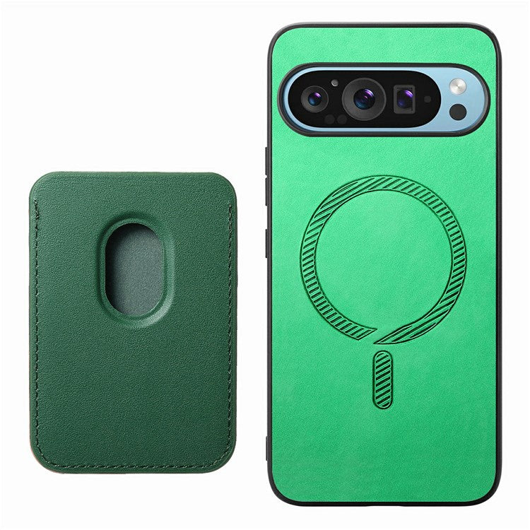 For Google Pixel 9 / Pixel 9 Pro Case Detachable Magnetic Card Bag Leather+TPU Phone Cover - Green