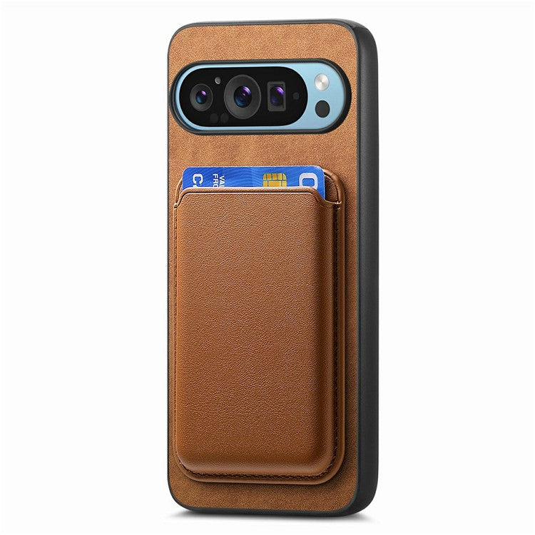 For Google Pixel 9 / Pixel 9 Pro Case Detachable Magnetic Card Bag Leather+TPU Phone Cover - Brown