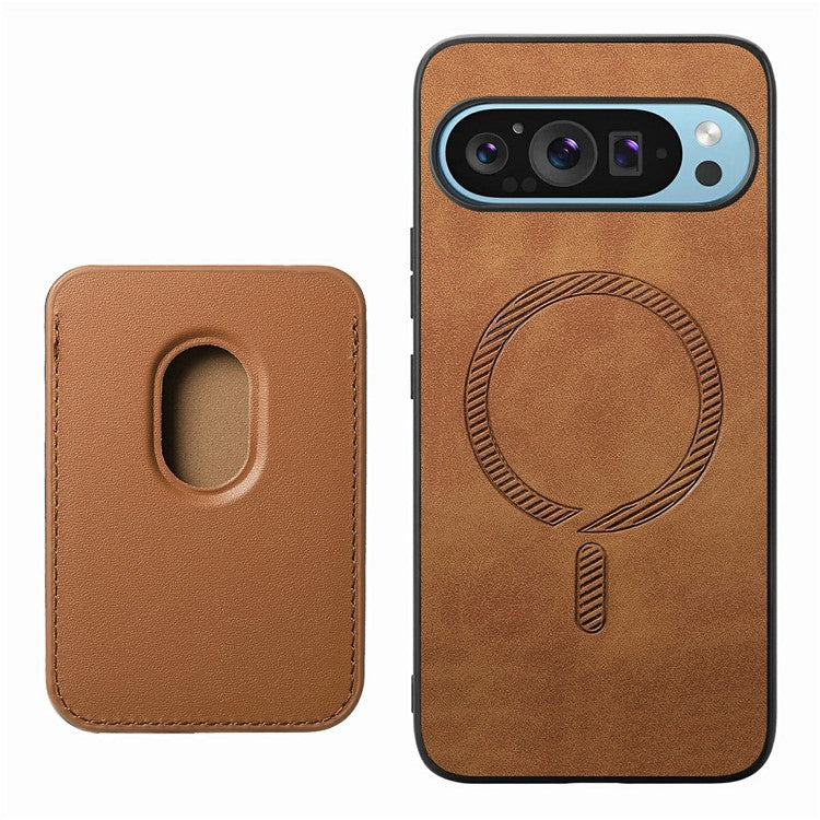 For Google Pixel 9 / Pixel 9 Pro Case Detachable Magnetic Card Bag Leather+TPU Phone Cover - Brown