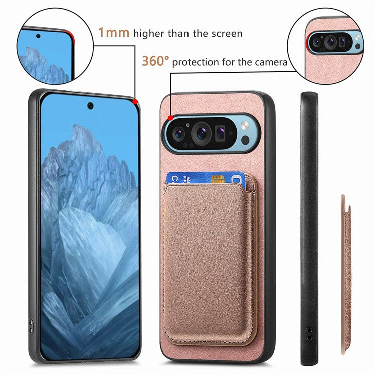 For Google Pixel 9 / Pixel 9 Pro Case Detachable Magnetic Card Bag Leather+TPU Phone Cover - Brown