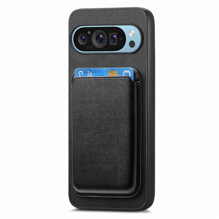 For Google Pixel 9 / Pixel 9 Pro Case Detachable Magnetic Card Bag Leather+TPU Phone Cover - Black