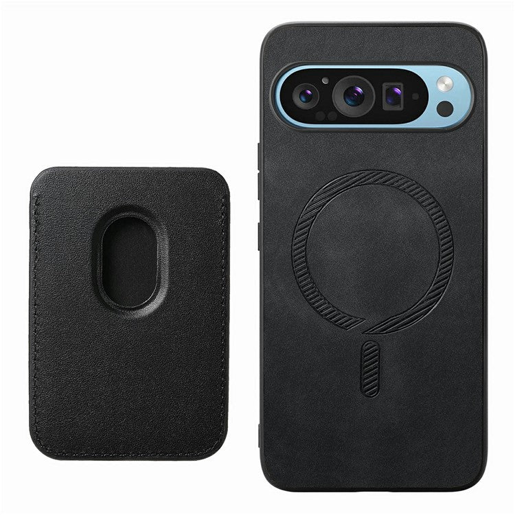 For Google Pixel 9 / Pixel 9 Pro Case Detachable Magnetic Card Bag Leather+TPU Phone Cover - Black