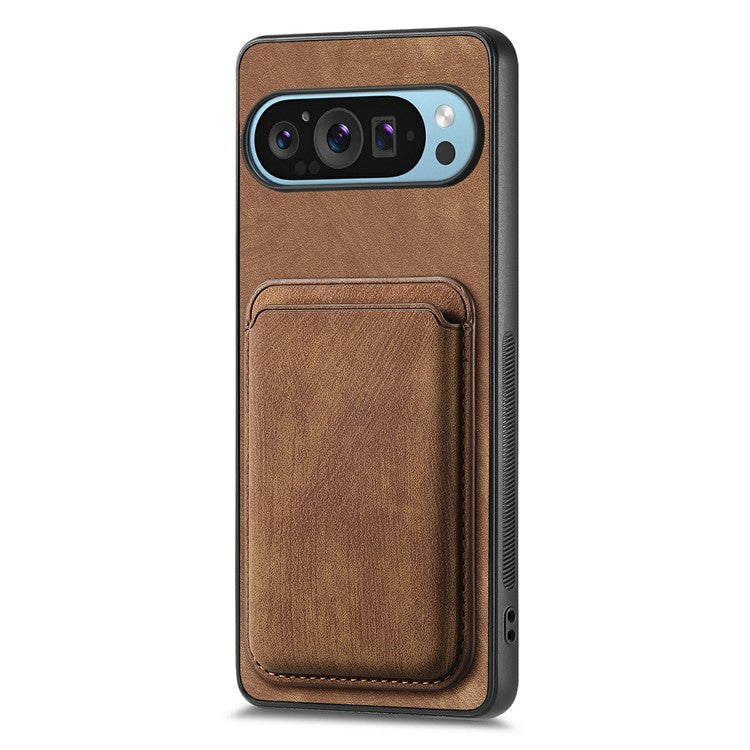 For Google Pixel 9 / Pixel 9 Pro Case Leather+TPU Retro Phone Cover with Detachable Card Slot - Brown