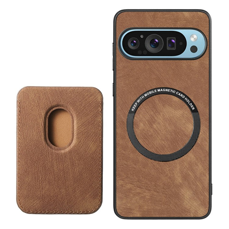 For Google Pixel 9 / Pixel 9 Pro Case Leather+TPU Retro Phone Cover with Detachable Card Slot - Brown