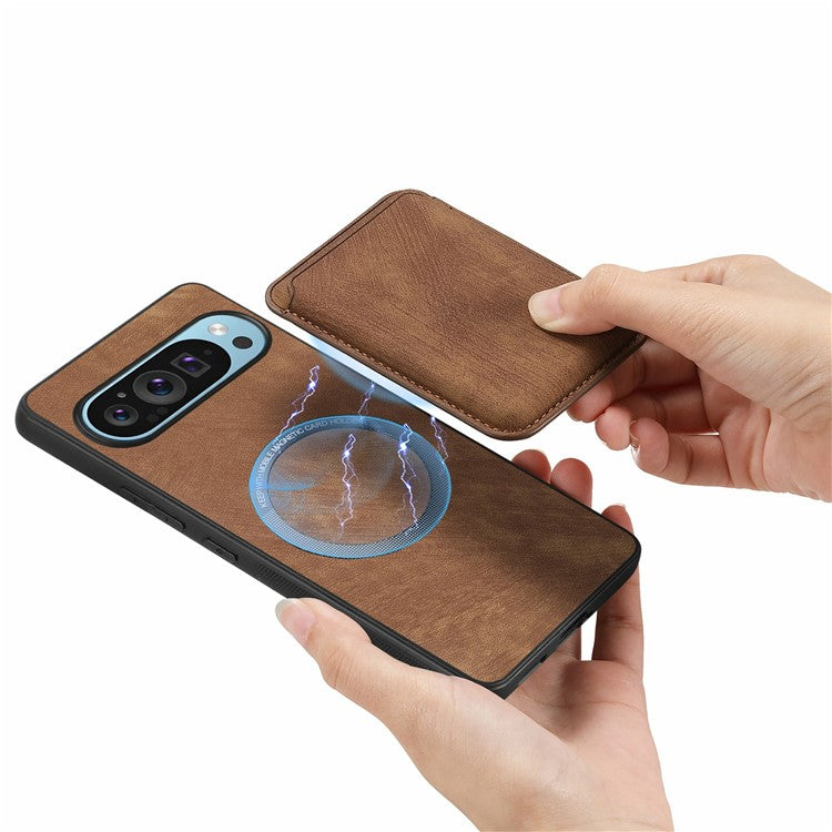 For Google Pixel 9 / Pixel 9 Pro Case Leather+TPU Retro Phone Cover with Detachable Card Slot - Brown