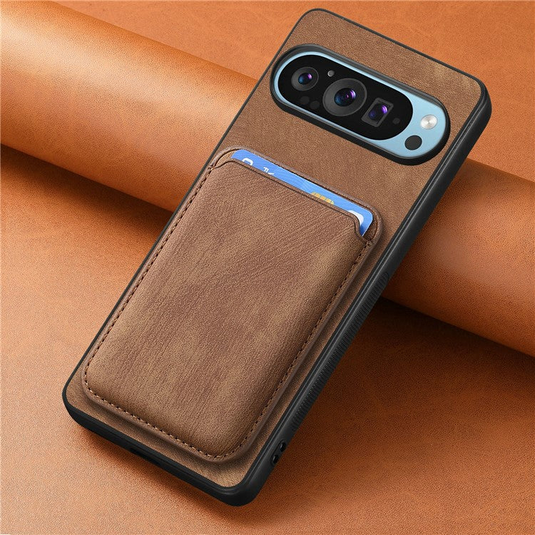 For Google Pixel 9 / Pixel 9 Pro Case Leather+TPU Retro Phone Cover with Detachable Card Slot - Brown