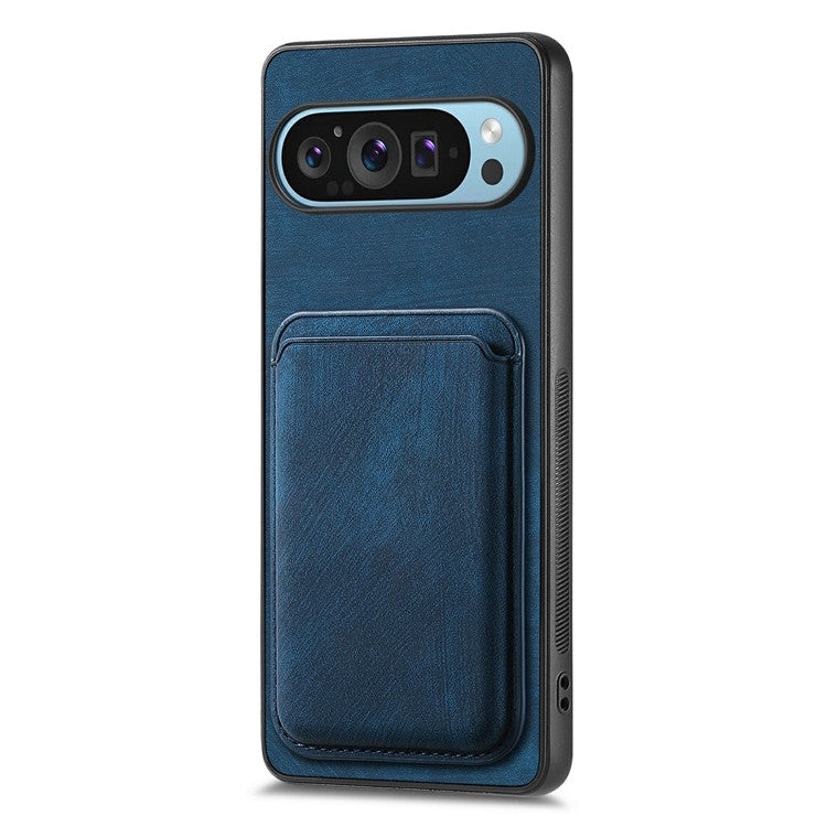 For Google Pixel 9 / Pixel 9 Pro Case Leather+TPU Retro Phone Cover with Detachable Card Slot - Blue