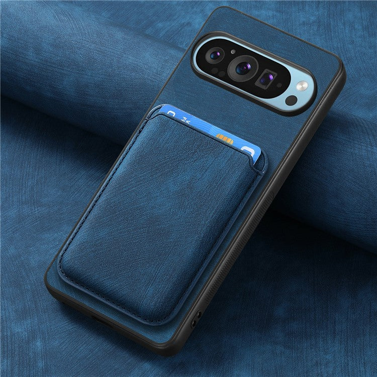 For Google Pixel 9 / Pixel 9 Pro Case Leather+TPU Retro Phone Cover with Detachable Card Slot - Blue