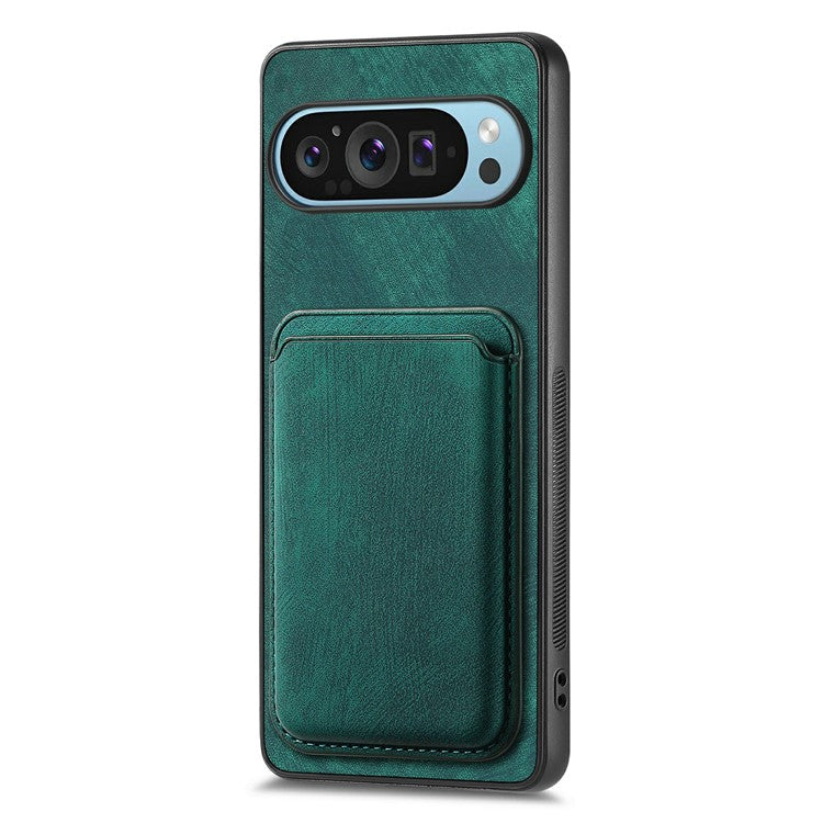 For Google Pixel 9 / Pixel 9 Pro Case Leather+TPU Retro Phone Cover with Detachable Card Slot - Green