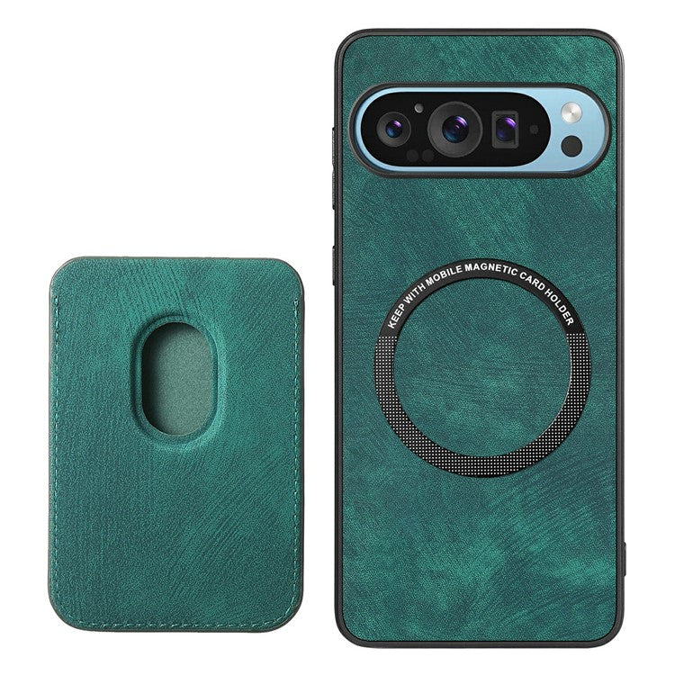 For Google Pixel 9 / Pixel 9 Pro Case Leather+TPU Retro Phone Cover with Detachable Card Slot - Green