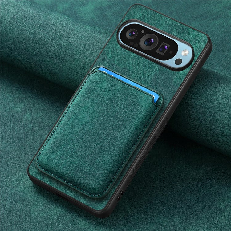 For Google Pixel 9 / Pixel 9 Pro Case Leather+TPU Retro Phone Cover with Detachable Card Slot - Green