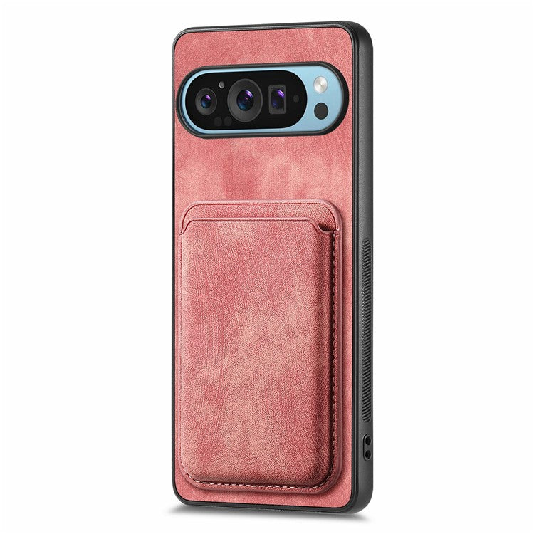 For Google Pixel 9 / Pixel 9 Pro Case Leather+TPU Retro Phone Cover with Detachable Card Slot - Pink