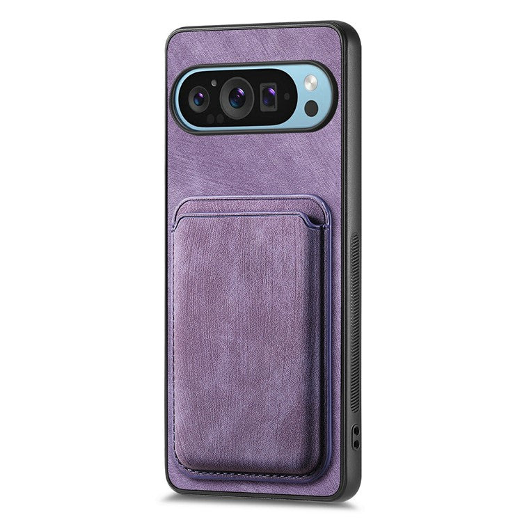 For Google Pixel 9 / Pixel 9 Pro Case Leather+TPU Retro Phone Cover with Detachable Card Slot - Purple