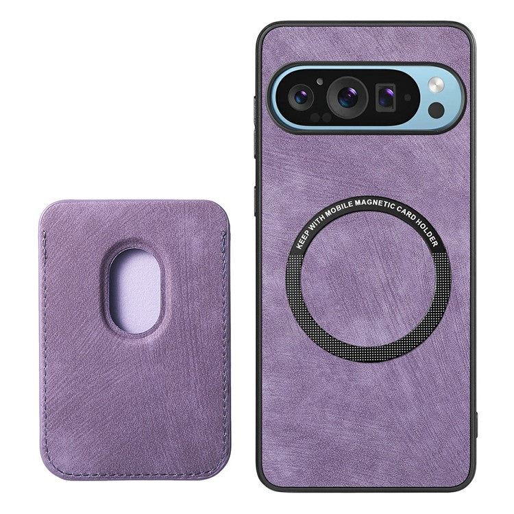 For Google Pixel 9 / Pixel 9 Pro Case Leather+TPU Retro Phone Cover with Detachable Card Slot - Purple