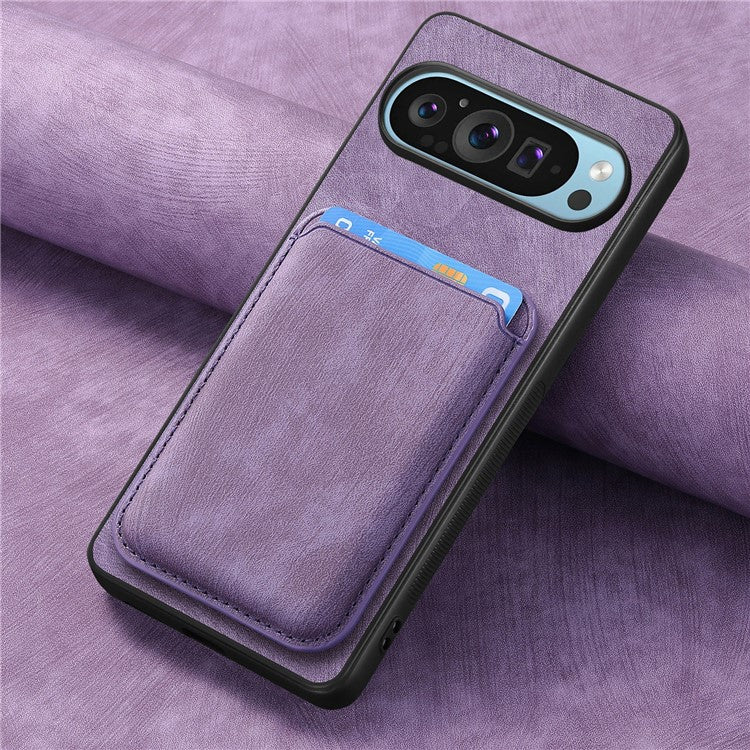 For Google Pixel 9 / Pixel 9 Pro Case Leather+TPU Retro Phone Cover with Detachable Card Slot - Purple