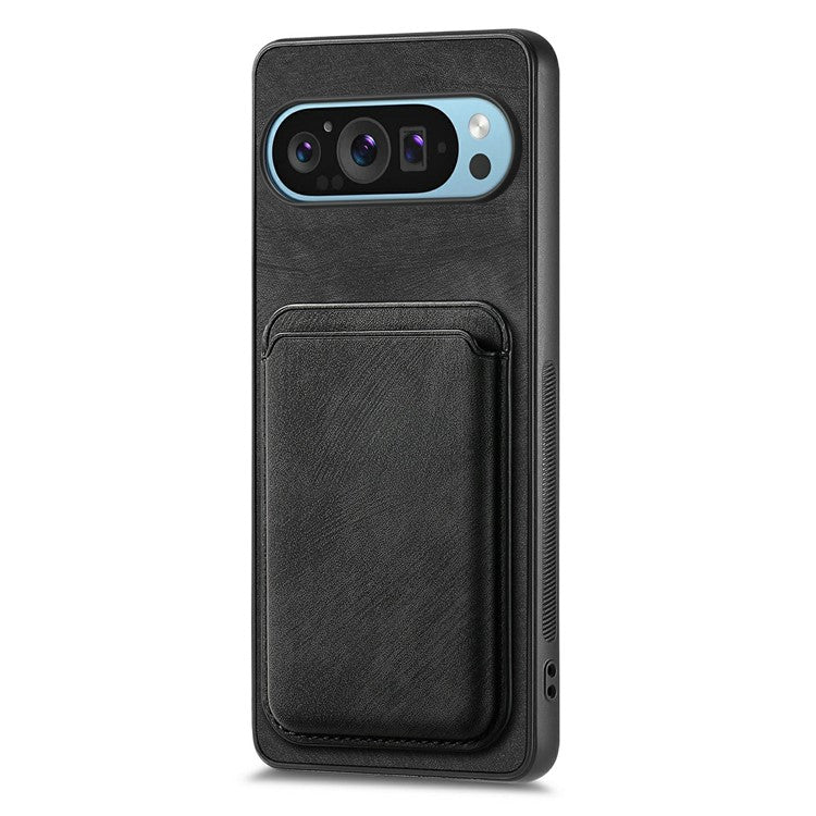 For Google Pixel 9 / Pixel 9 Pro Case Leather+TPU Retro Phone Cover with Detachable Card Slot - Black