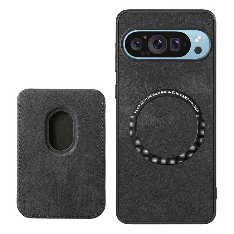 For Google Pixel 9 / Pixel 9 Pro Case Leather+TPU Retro Phone Cover with Detachable Card Slot - Black