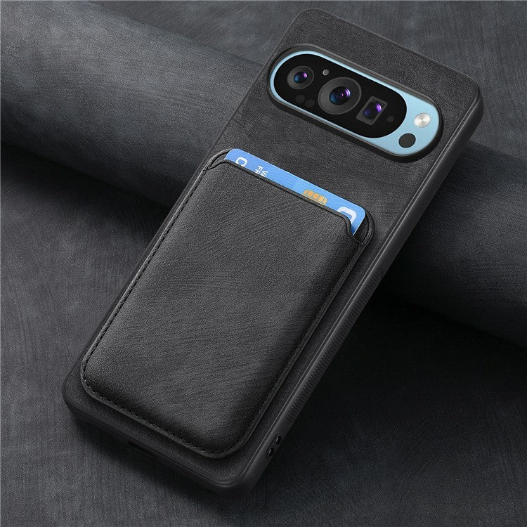 For Google Pixel 9 / Pixel 9 Pro Case Leather+TPU Retro Phone Cover with Detachable Card Slot - Black