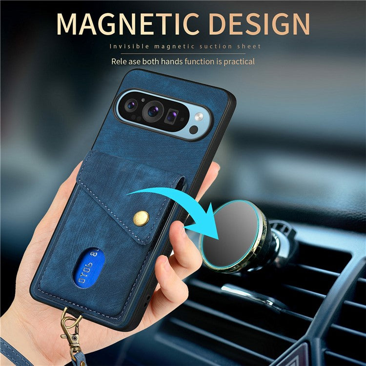 For Google Pixel 9 / Pixel 9 Pro Case with Card Slot Kickstand Leather TPU Phone Cover - Black