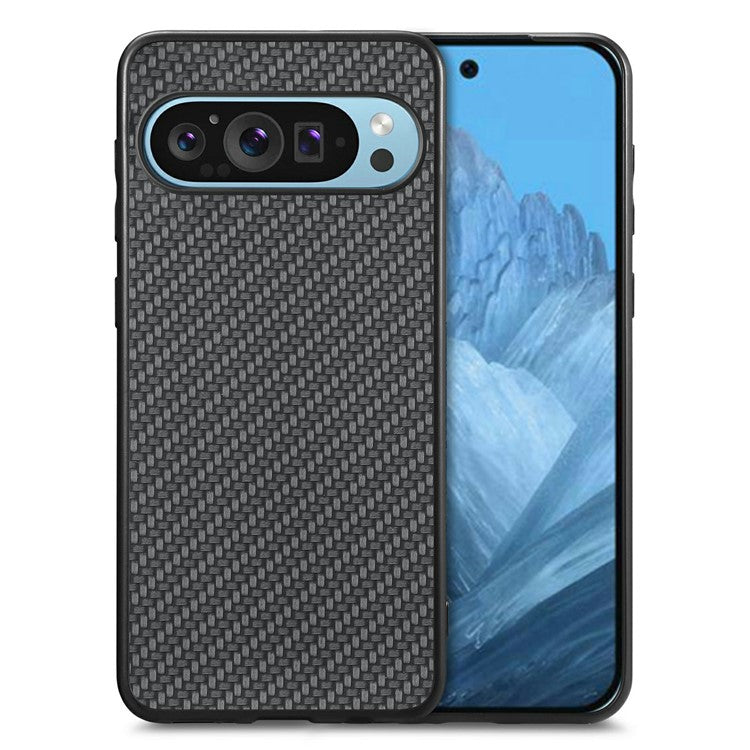 For Google Pixel 9 Pro XL Case Carbon Fiber Texture PU+PC+TPU Phone Cover - Black