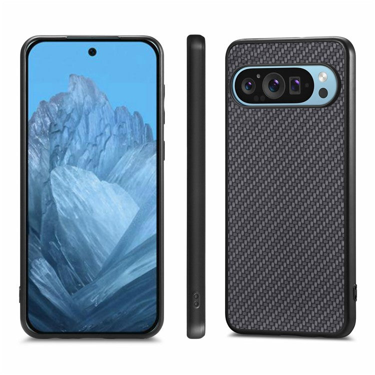 For Google Pixel 9 Pro XL Case Carbon Fiber Texture PU+PC+TPU Phone Cover - Black