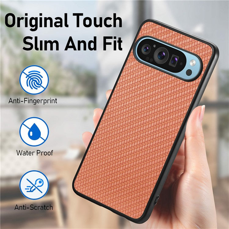 For Google Pixel 9 Pro XL Case Carbon Fiber Texture PU+PC+TPU Phone Cover - Black