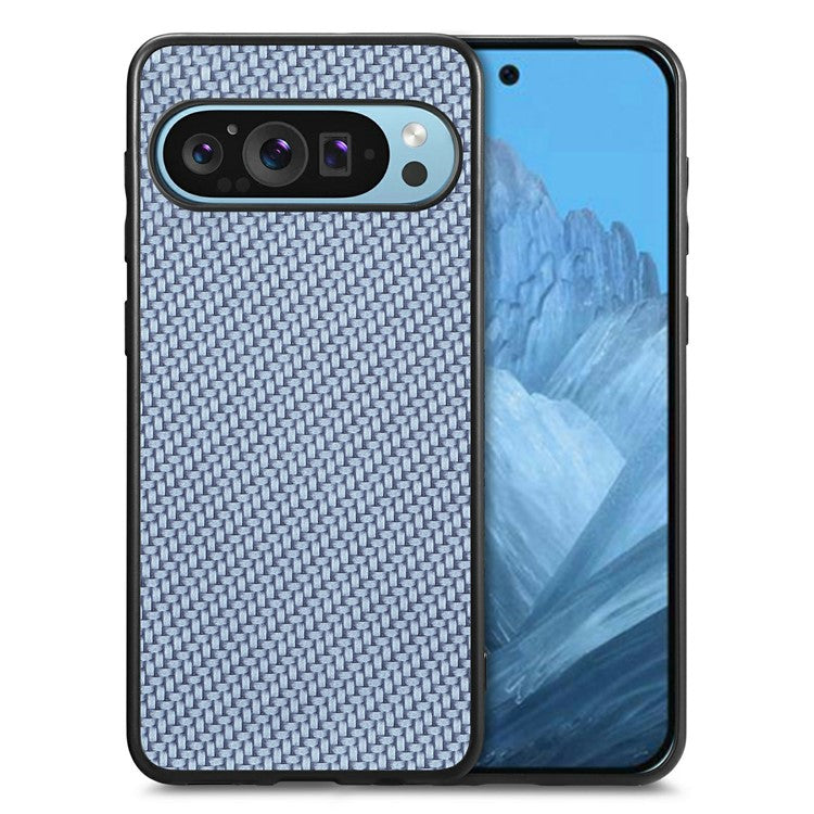 For Google Pixel 9 Pro XL Case Carbon Fiber Texture PU+PC+TPU Phone Cover - Blue