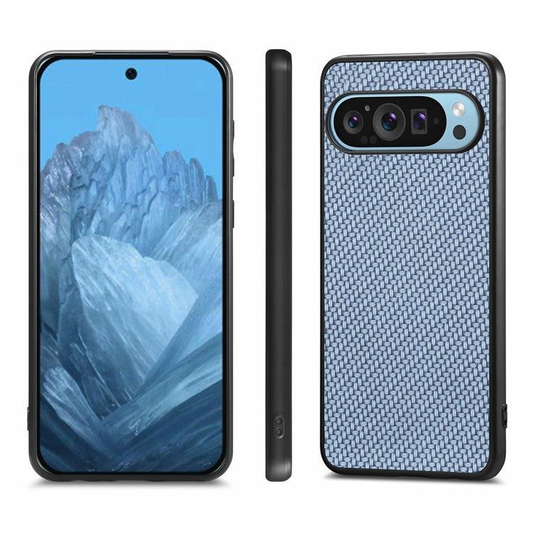 For Google Pixel 9 Pro XL Case Carbon Fiber Texture PU+PC+TPU Phone Cover - Blue