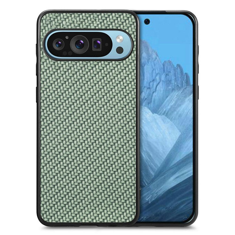 For Google Pixel 9 Pro XL Case Carbon Fiber Texture PU+PC+TPU Phone Cover - Green