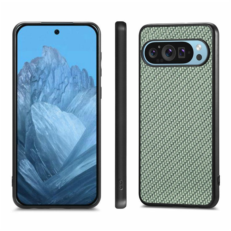 For Google Pixel 9 Pro XL Case Carbon Fiber Texture PU+PC+TPU Phone Cover - Green