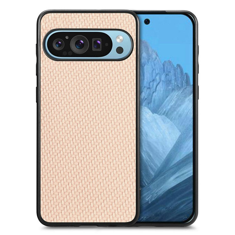 For Google Pixel 9 Pro XL Case Carbon Fiber Texture PU+PC+TPU Phone Cover - Apricot