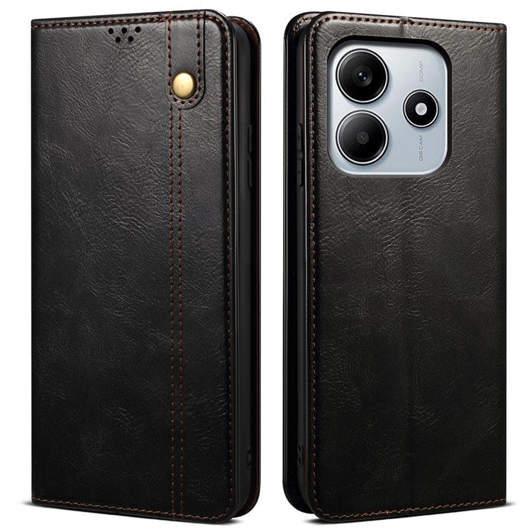 For Xiaomi Redmi Note 14 5G Case Crazy Horse Texture Waxy Leather Wallet Stand Phone Cover - Black