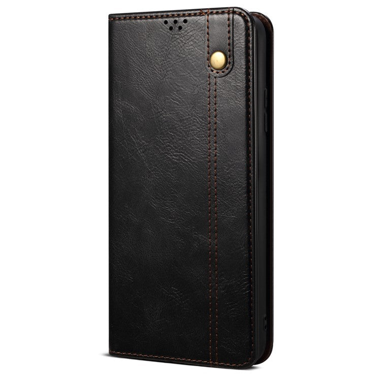 For Xiaomi Redmi Note 14 5G Case Crazy Horse Texture Waxy Leather Wallet Stand Phone Cover - Black