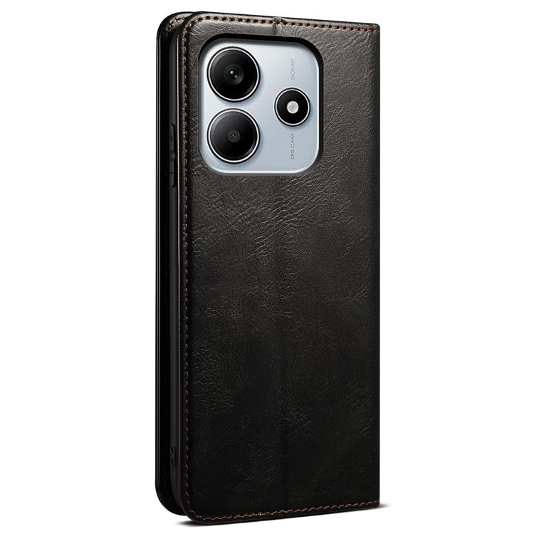 For Xiaomi Redmi Note 14 5G Case Crazy Horse Texture Waxy Leather Wallet Stand Phone Cover - Black