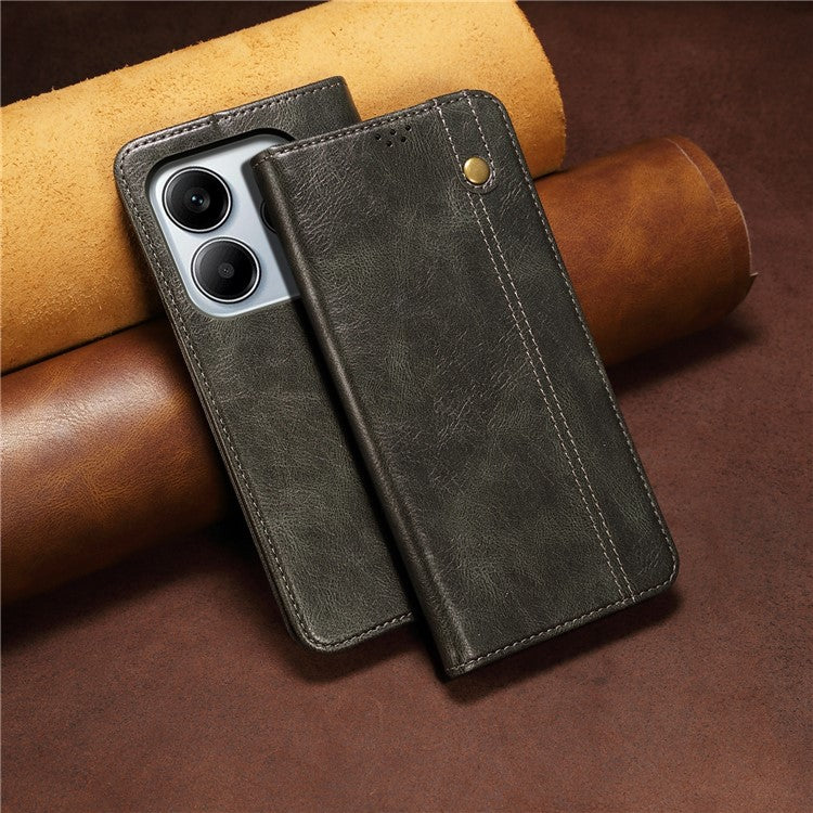 For Xiaomi Redmi Note 14 5G Case Crazy Horse Texture Waxy Leather Wallet Stand Phone Cover - Green