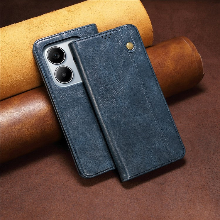 For Xiaomi Redmi Note 14 5G Case Crazy Horse Texture Waxy Leather Wallet Stand Phone Cover - Blue