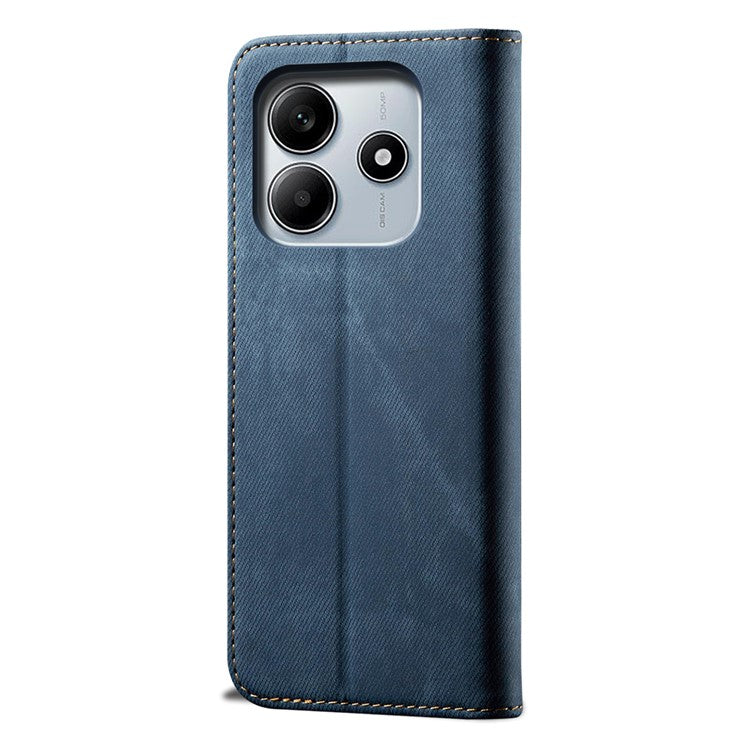 For Xiaomi Redmi Note 14 5G Case Jeans Cloth Texture Anti-Scratch Leather Stand Phone Cover - Blue