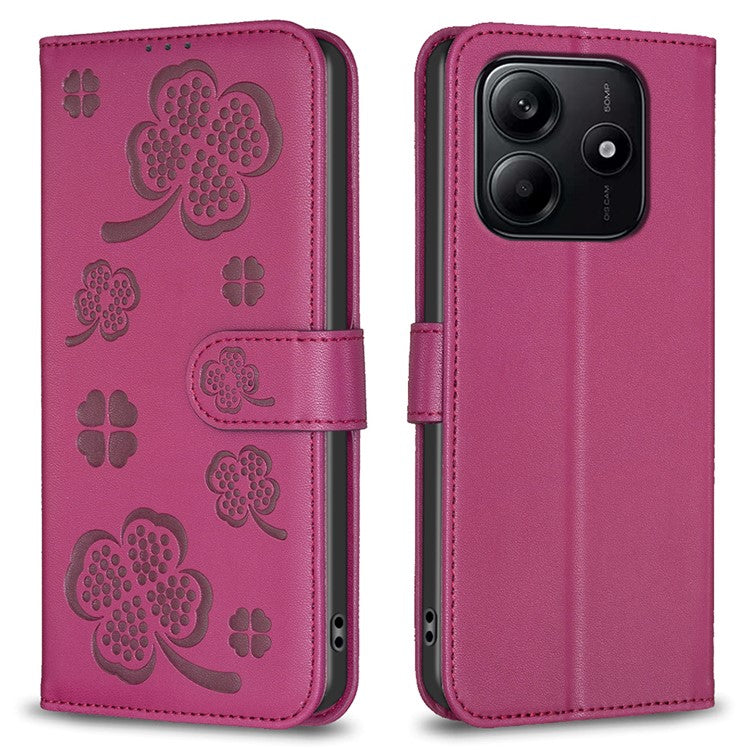 For Xiaomi Redmi Note 14 5G Case Clover Pattern Wallet Stand View Leather Phone Cover - Rose