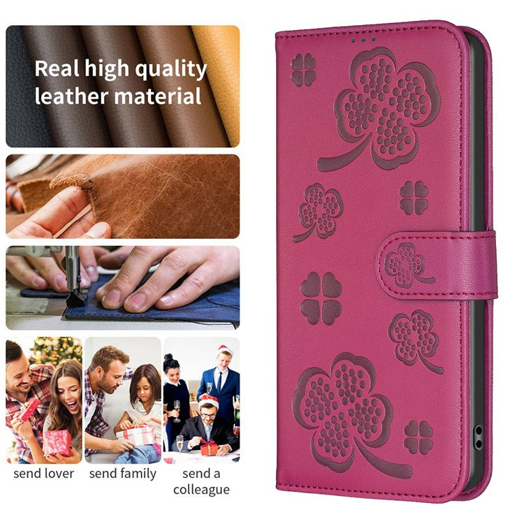 For Xiaomi Redmi Note 14 5G Case Clover Pattern Wallet Stand View Leather Phone Cover - Rose