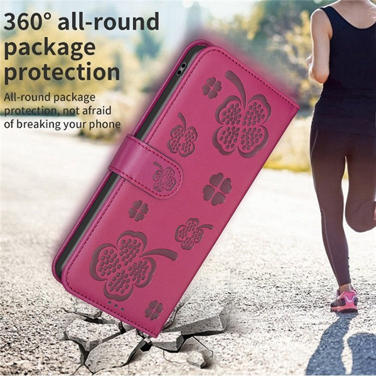 For Xiaomi Redmi Note 14 5G Case Clover Pattern Wallet Stand View Leather Phone Cover - Rose