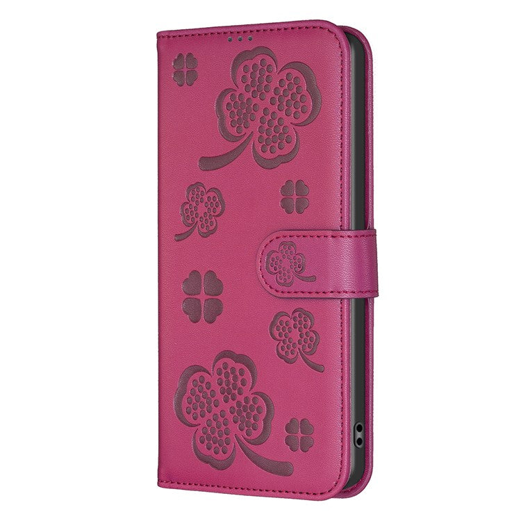 For Xiaomi Redmi Note 14 5G Case Clover Pattern Wallet Stand View Leather Phone Cover - Rose